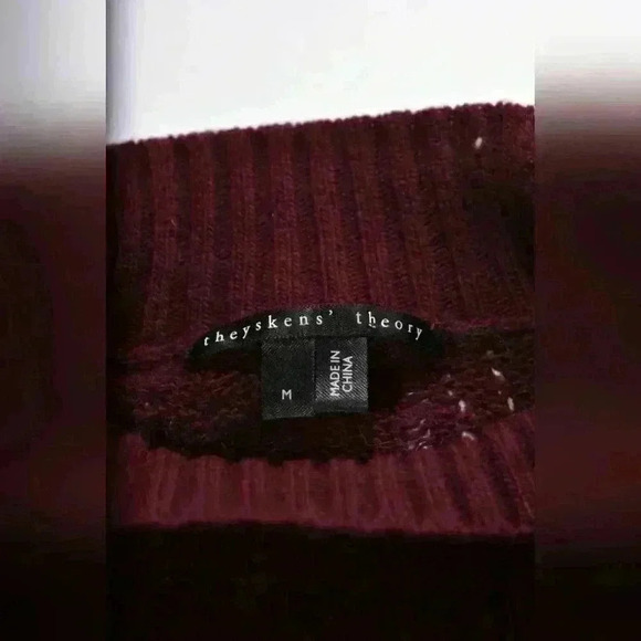 THEYSKENS THEORY Red Burgundy Wool Distressed Bell Sleeve 3/4 Length Dress - Picture 4 of 10